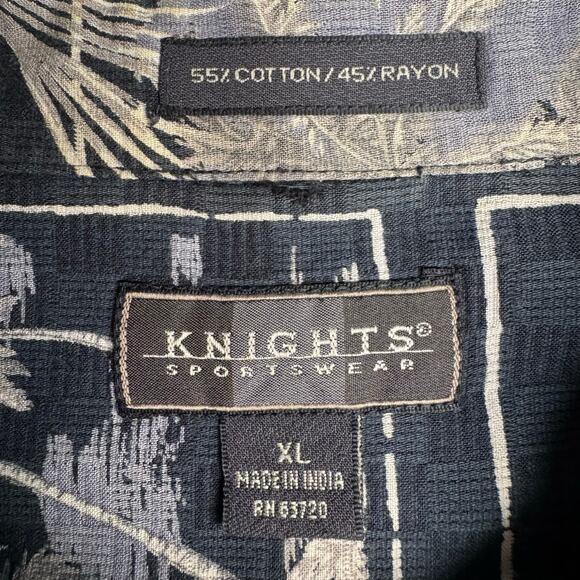 Knights Sportswear 100% Cotton Hawaiian Shirt Men XL Palm Tree Print Gray White - Picture 6 of 8